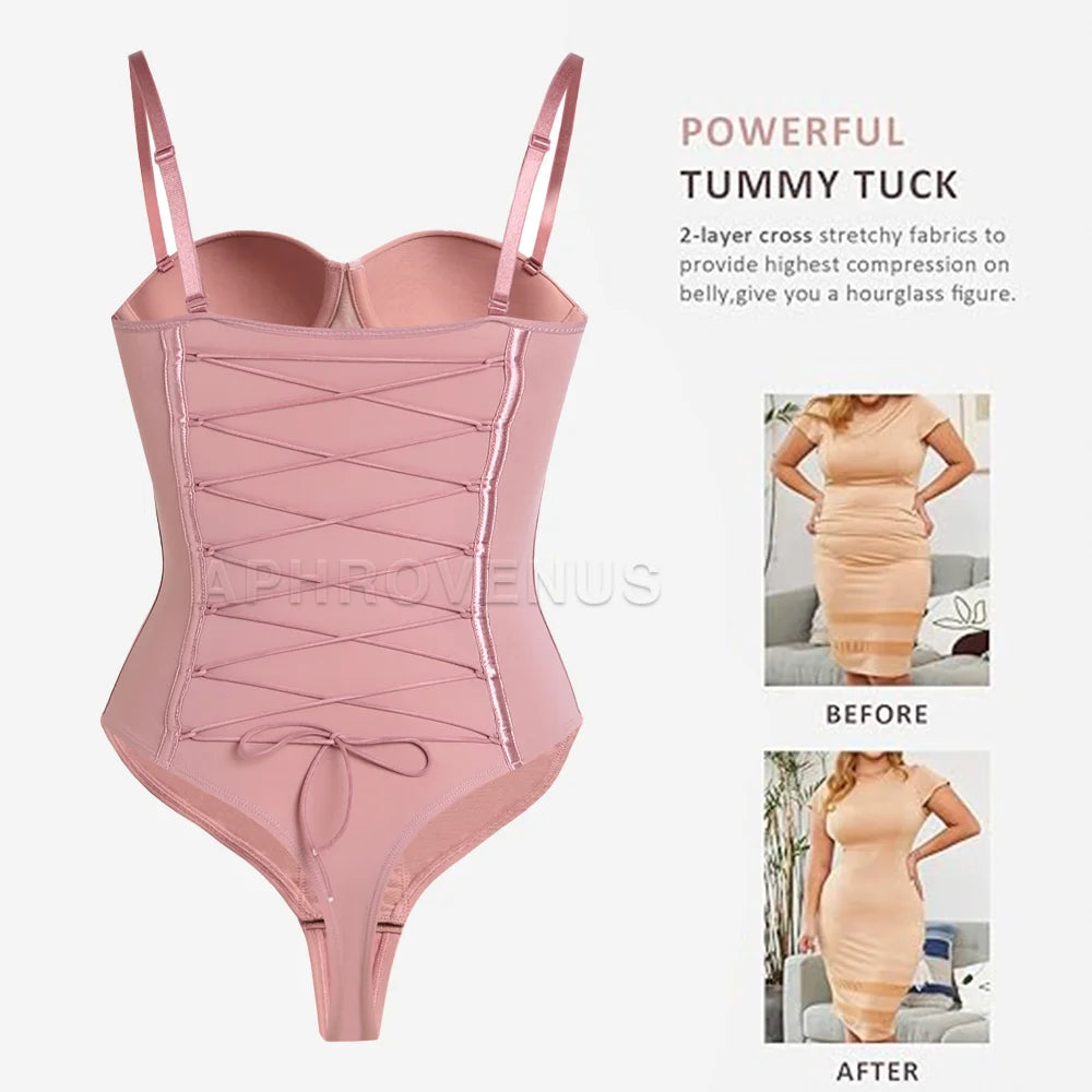 Fajas Colombianas Shapewear for Women Back Lace-up Thong Tummy Control Plus Size Postpartum Body Shaper Butt Lifting Bodysuit