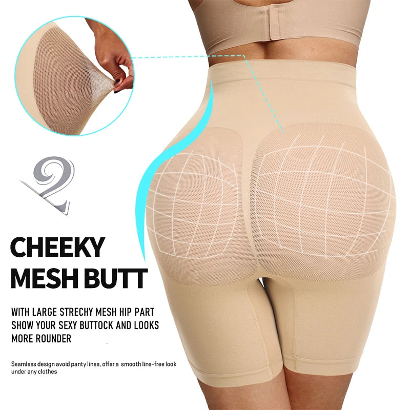High Waist Seam-free Body Shaper Shorts Shapewear Women Tummy Control Thigh Slimming Sculpting Butt Lifter Mesh Buttock Enhancer