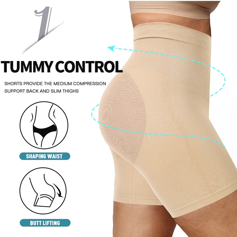 High Waist Seam-free Body Shaper Shorts Shapewear Women Tummy Control Thigh Slimming Sculpting Butt Lifter Mesh Buttock Enhancer