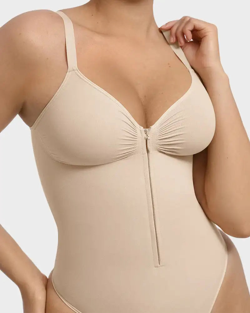 Women's Zipper Front Seamless Bodysuit Shaper Fajas Colombianas Corsets Compression Stretchy Swimsuits Sexy Triangle Shapewear